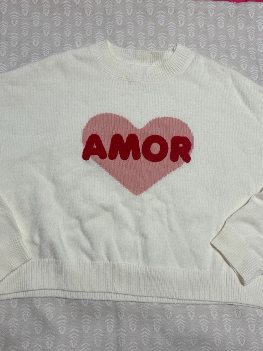 Jessica Simpson Cream Sweater with Pink Heart and Red AMOR